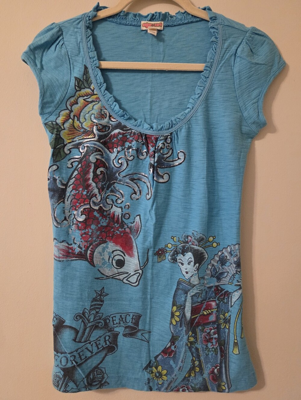Vintage Y2k Geisha and Koi Graphic Top